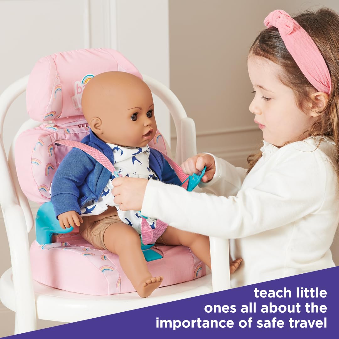Casdon Baby Huggles Toys. Pink Booster Seat. Car Seat For Dolls with Adjustable Headrest and Buckles. Fits Dolls Sizes Up to 35cm. Suitable for Preschool Toys. Playset for Children Aged 3+