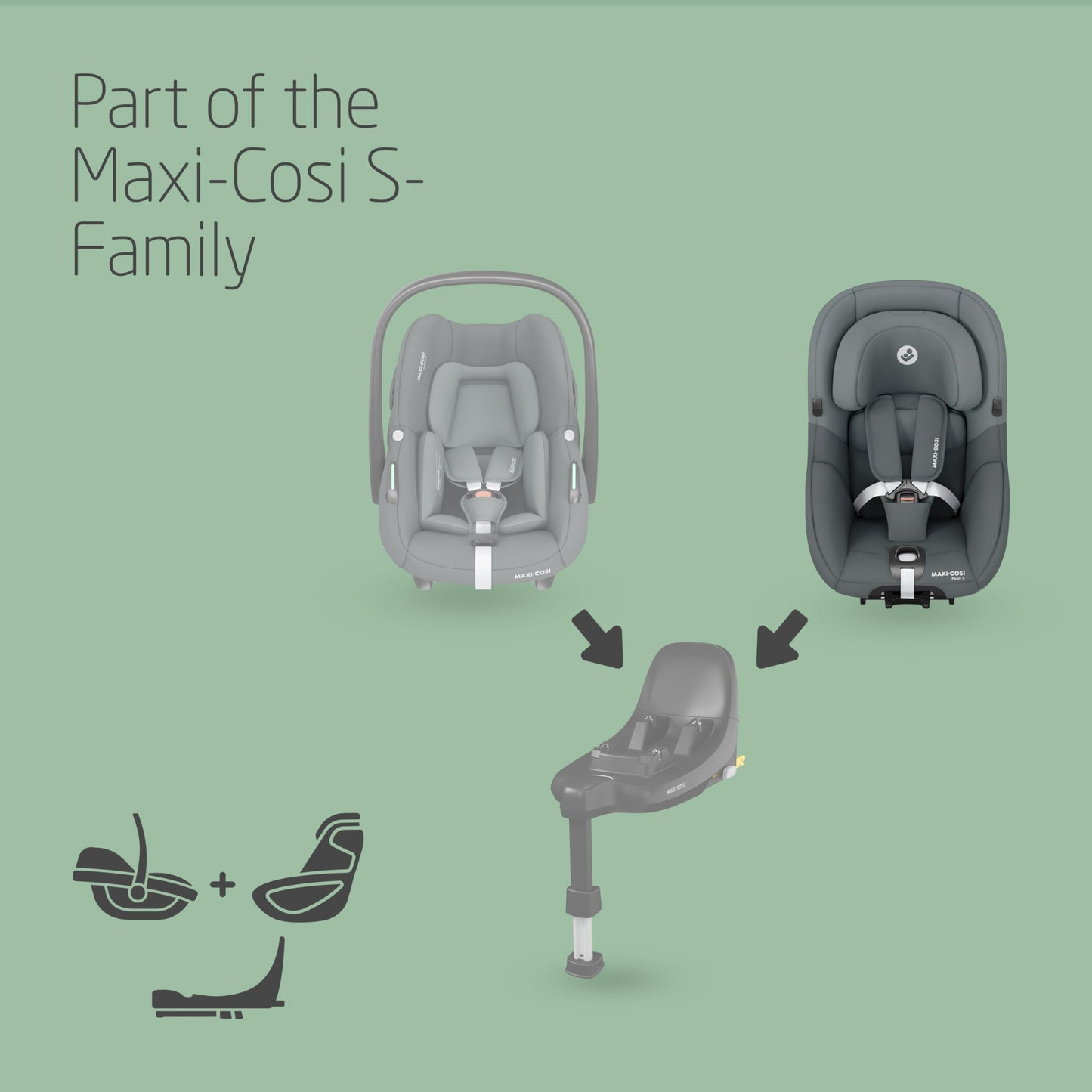 Maxi-Cosi Pearl S i-Size, Baby Car Seat, 3 Months - 4 Years, max. 18 kg, 61 - 105 cm, Toddler Car Seat, 5 Recline Positions, Easy-in Harness Hooks, G-CELL Side Impact Protection, Tonal Graphite