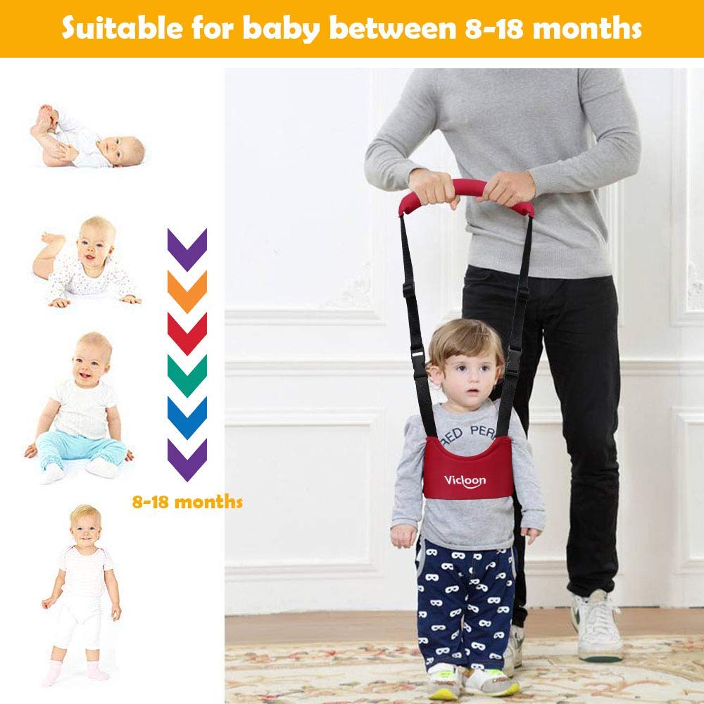 Vicloon hand-held baby walker and toddler walking assistant with safety harness and protective belt for learning and support.