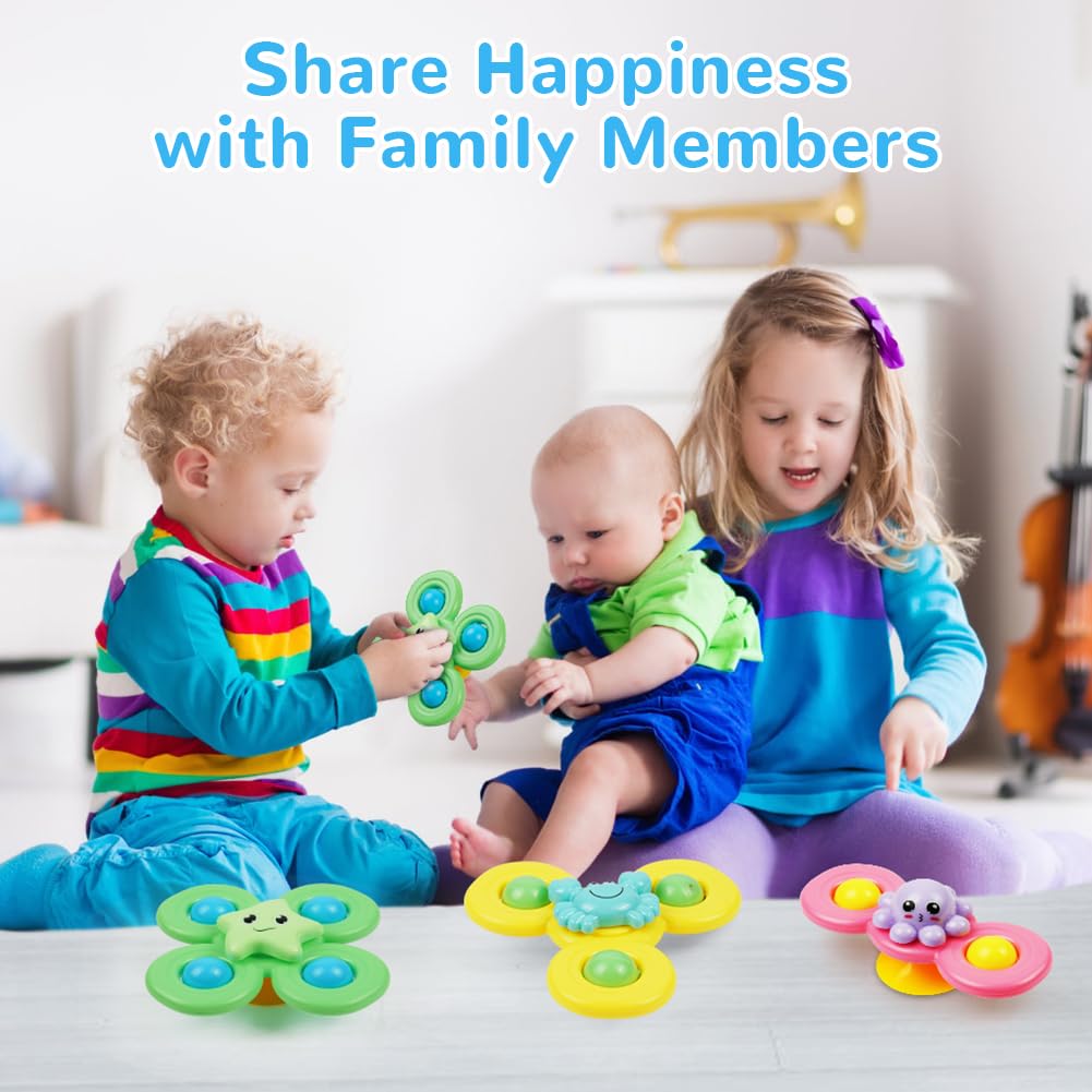 Vicloon Suction Cup Spinner Toys, 3PCS Baby Bath Spinners, Sensory Toys for Babies 18 Months Up (ocean)