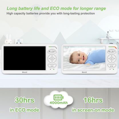 Blemil BabyMonitor with camera and audio, 6-inch IPS screen, night vision, 2-way talk, portable travel design, no WiFi, 30-hour battery