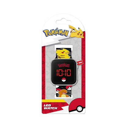 Pokémon Black LED watch featuring a printed silicone strap, displaying a sleek design and vibrant colors.