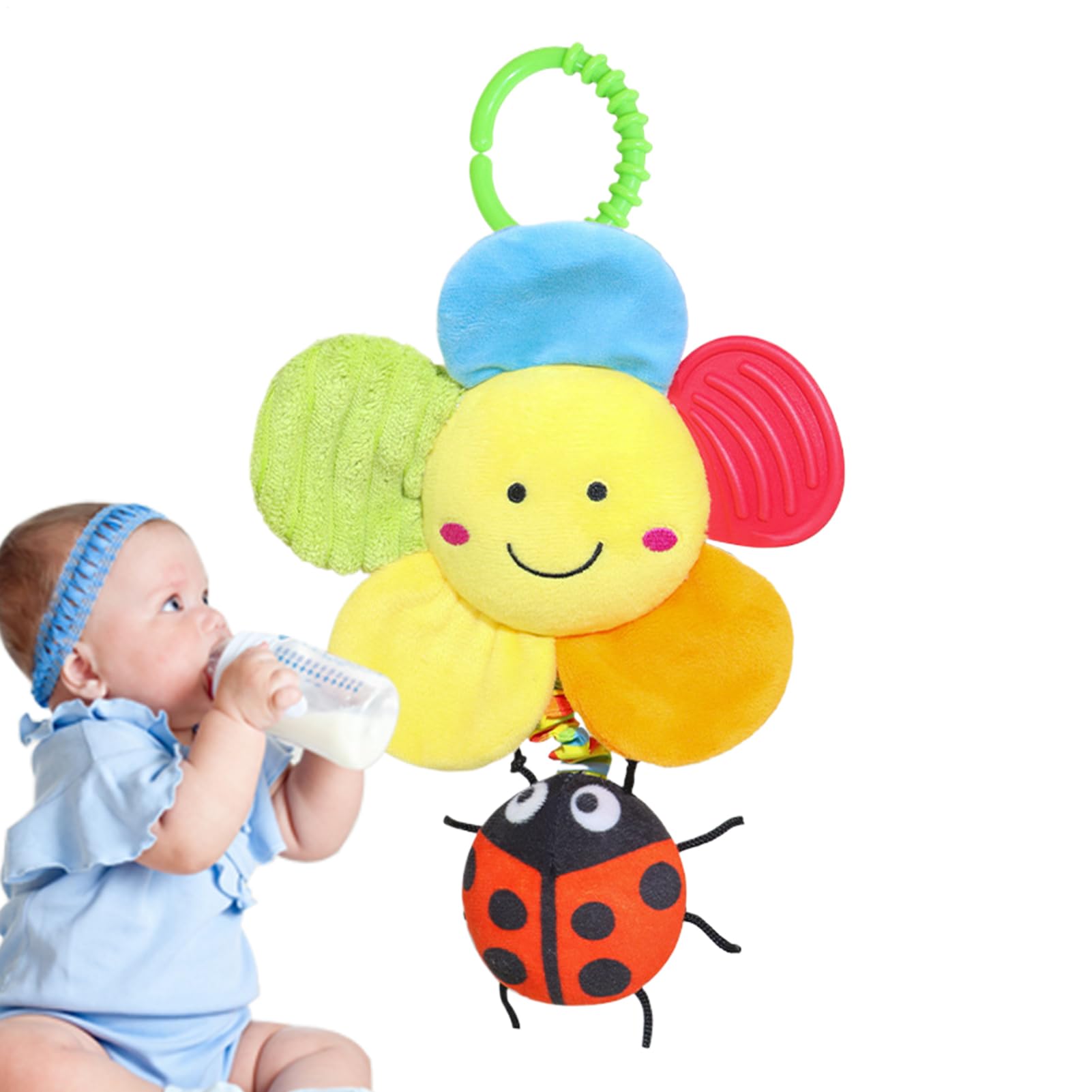 Jingyash baby pram toy with music, plush hanging rattle, and clip for stroller, featuring colorful handbells for early development.