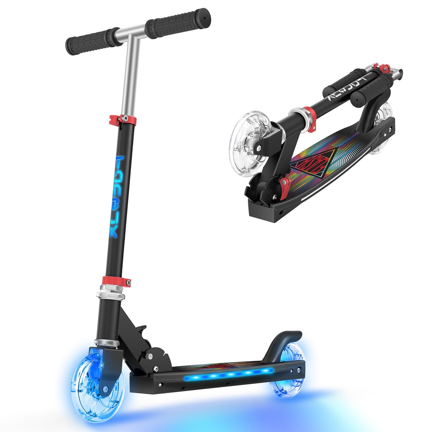 Scooter for Kids Ages 5-12 TONBUX Folding 2 Wheel Kids Scooter with Light Up Wheels & Stem & Deck, 3 Adjustable Height Handle, Lightweight Portable Kick Scooters for Girls Boys Toddler, up to 50kg