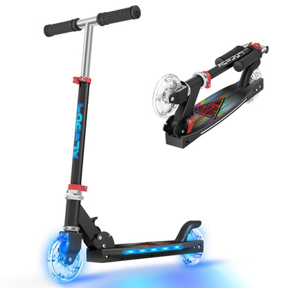 Scooter for Kids Ages 5-12 TONBUX Folding 2 Wheel Kids Scooter with Light Up Wheels & Stem & Deck, 3 Adjustable Height Handle, Lightweight Portable Kick Scooters for Girls Boys Toddler, up to 50kg