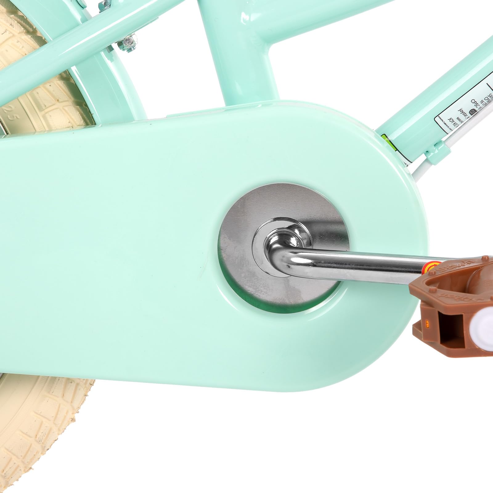 Mint green STITCH 14-inch kids bike with basket and stabilisers for girls aged 3-5, featuring a playful design.