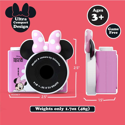 kiimento Mini Kids Digital Camera & Video Camcorder for Ages 3–5 with Selfie Lens, 32GB Memory Card, Handmade Strap – Model A (Minnie Mouse)