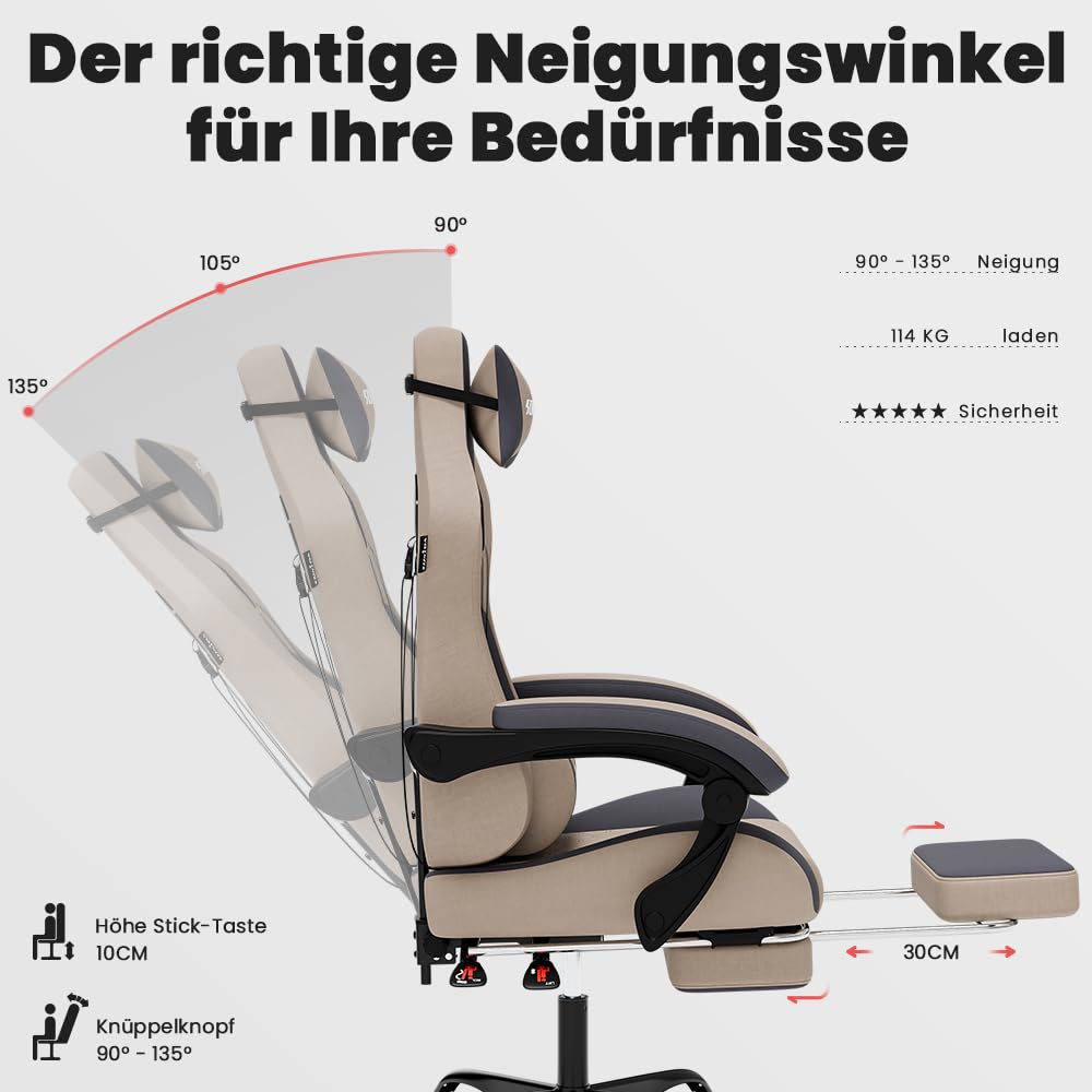 SUKIDA ergonomic gaming chair for adults with adjustable height, massage feature, comfy headrest, lumbar support, and footrest.