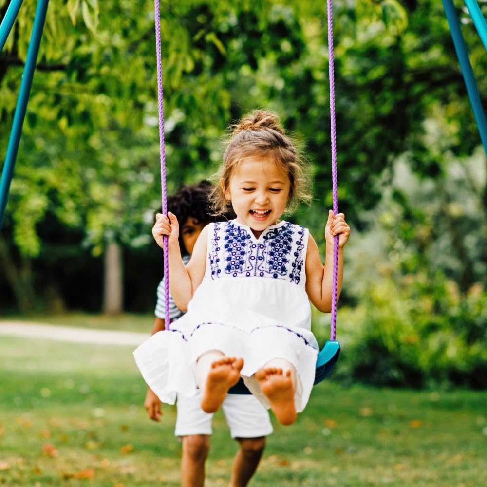 Plum 2-in-1 growable garden swing set with two interchangeable seats, steel frame, suitable for babies and children outdoor play