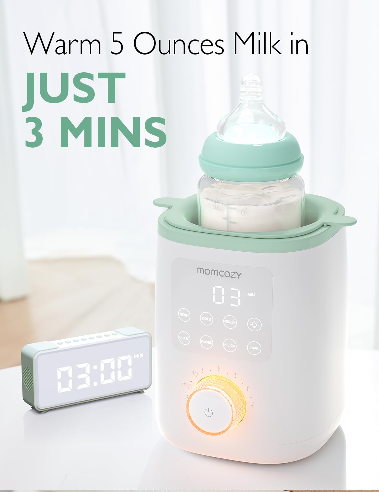 Momcozy Nutri Bottle Warmer, 9-in-1 Baby Bottle Warmer with Night Light, Accurate Temperature Control, receives nutrients in Breast Milk, for All Bottles with Breast Milk or Formula