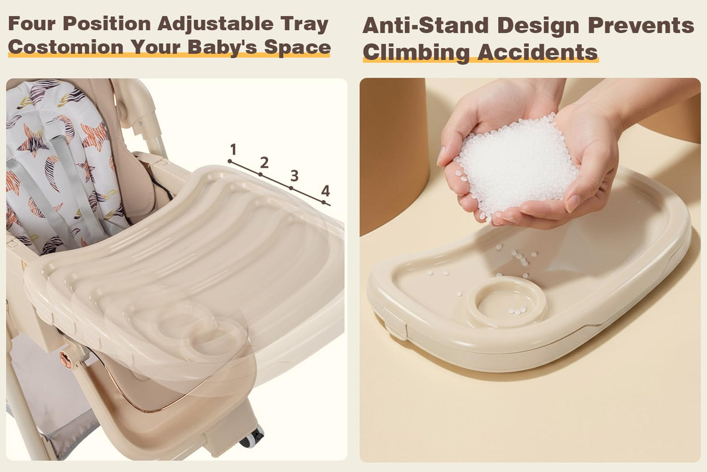 Magic ZC PU Leather Baby High Chair Toddler Feeding Dining Chair with Adjustable Heights and Positions Multifunctional Foldable Convertible with Detachable Double Trays and Wheels (X8122 Grey)