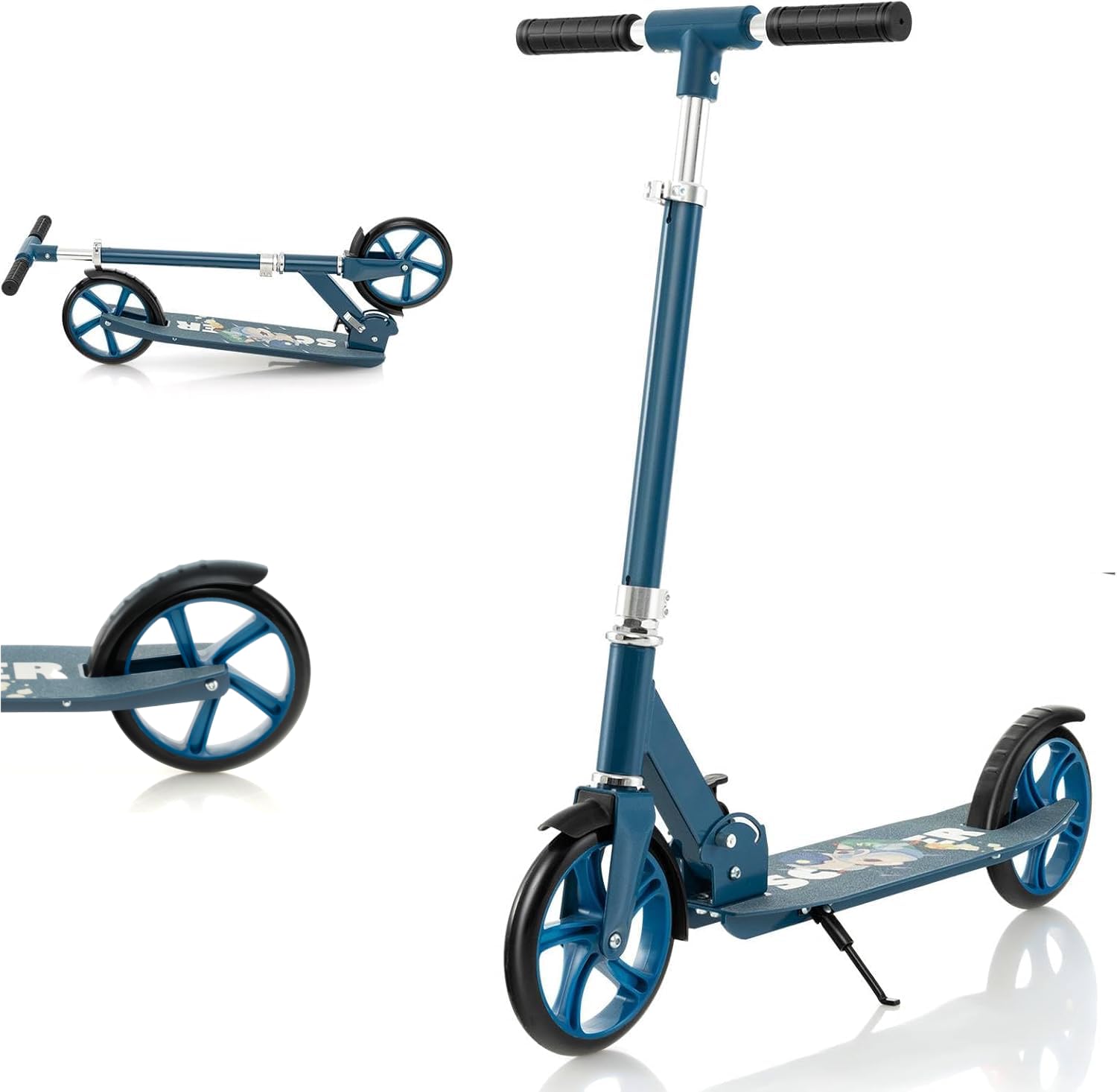 SPOTRAVEL folding kick scooter for kids, featuring a 3-level adjustable handlebar, rear brake, and lightweight design.