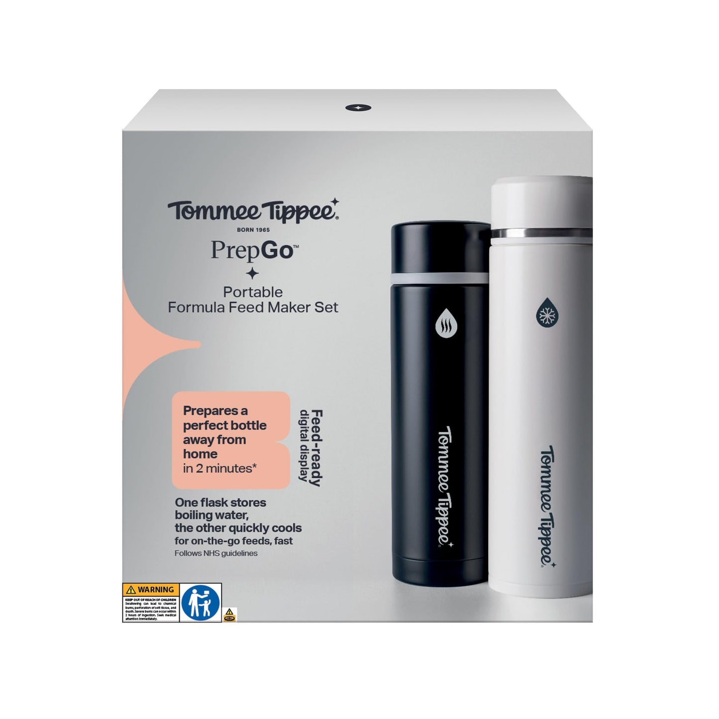 Tommee Tippee PrepGo Formula Feed Maker Set, Portable Hot and Cool Flasks with LED Digital Temperature Display, Travel Friendly Bottle Preparation in 2 Minutes