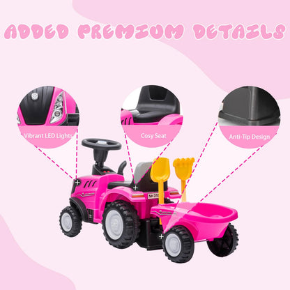 NINODOVAE Ride On Tractor, NEW HOLLAND Licensed car toy, Toddler Sliding Walker with Steering Wheel, horn music&lights for 12-36 months (Pink)