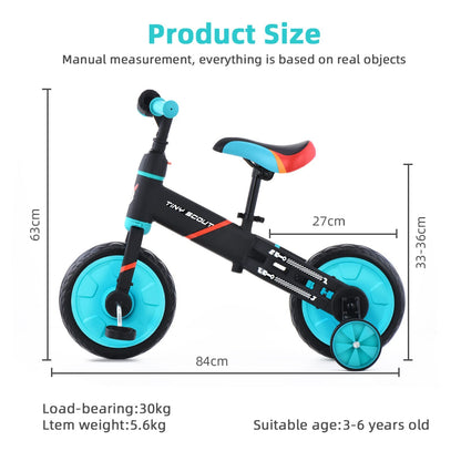 UBRAVOO Balance Bike for 2-5 Years Old Boys&Girls, 12 Inch 4-in-1 Toddler Walking Bicycle with Detachable Training Wheels & Pedals(JL102, Blue)
