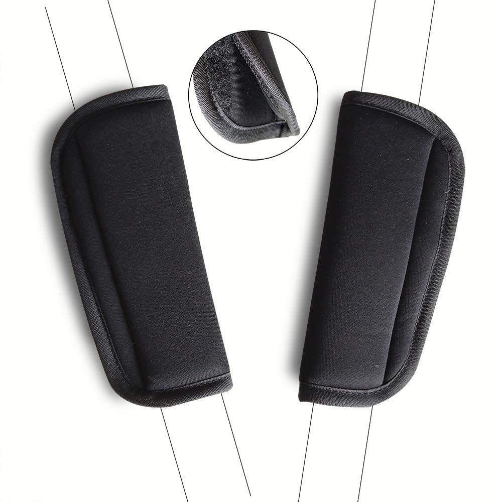 SeedFuture baby pushchair seat strap covers in black, adjustable velcro cushions for stroller shoulder belts, 2-pack for children.