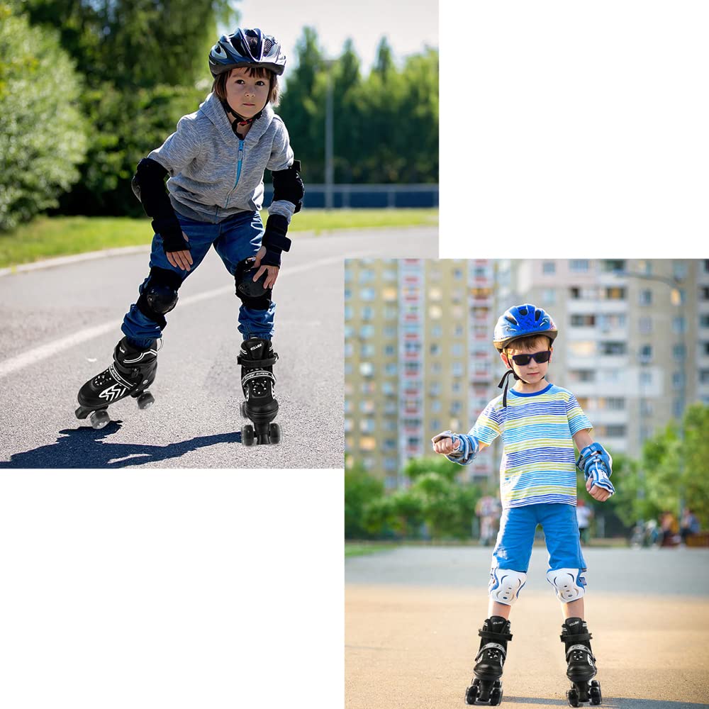 SZHZS kids roller skates for boys and girls, black and white adjustable skates with 8 light-up wheels for children aged 4-12.