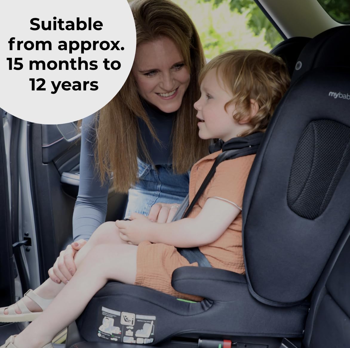 My Babiie MBCS80 Foldable Toddler to Booster R129 Child Car Seat - ISOFIX with Top Tether, Harness, 76-150cm (Approx. 9-36kg, 15 Months - 12 Years), i-Size, Group 1/2/3, Forward Facing - Black