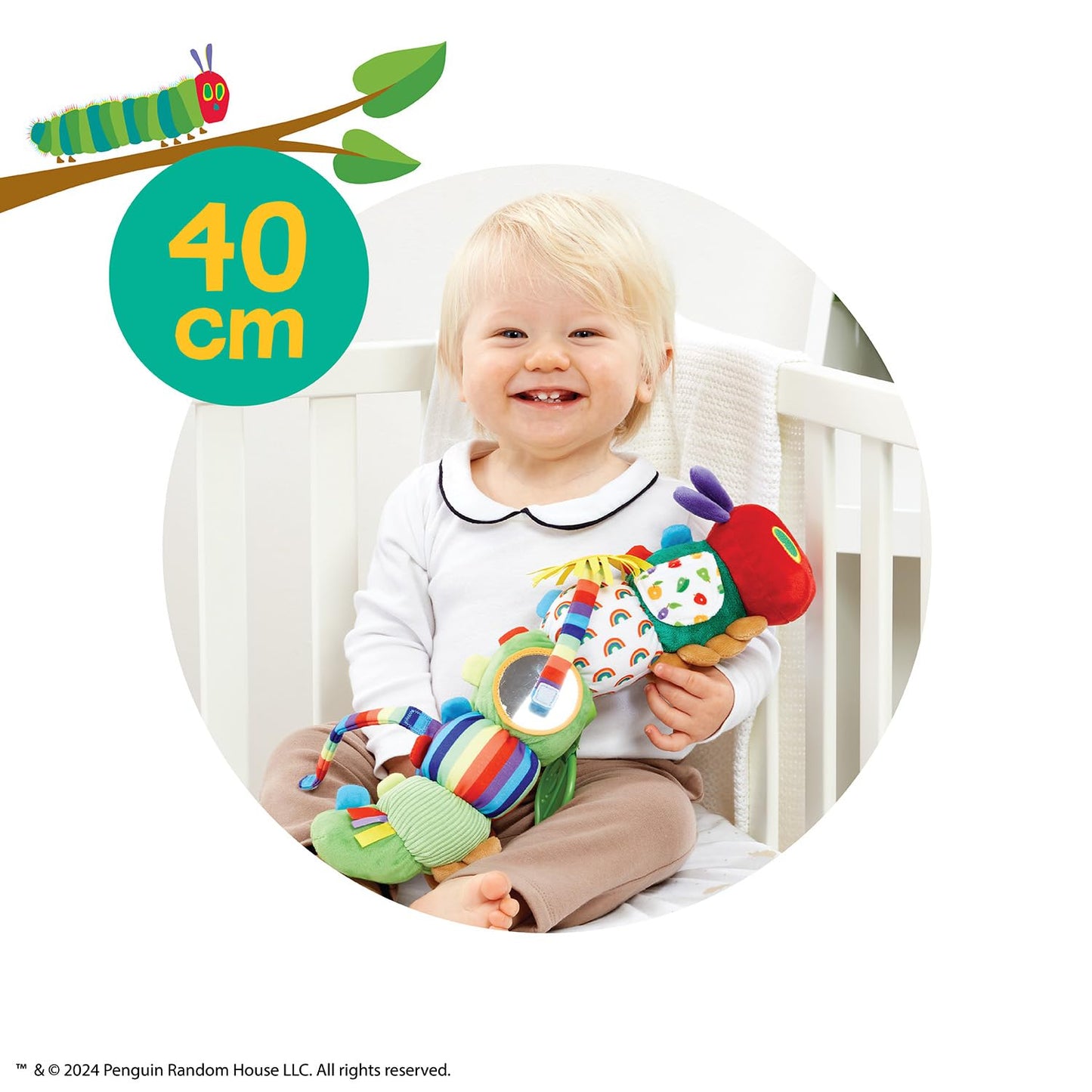 Rainbow Designs Very Hungry Caterpillar Sensory Baby Toy - Soft Activity Toy with Crinkle Sounds, Rattle, Mirror & Teether - Learning Activity Toy for Toddlers- Buggy & Cot Attachable
