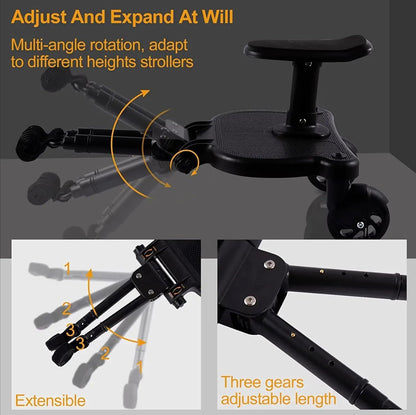 Buggy Stroller Board with Seat Pram Pushchair Stroller Board Pram Accessory Attachment for Kids with Double Clip for Extra Safety