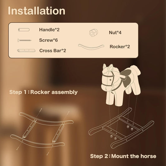 Rock My Baby Rocking Horse, Grey Wooden Horse with Sound Effects,Ride-on Toy,Balance Toy (Grey)
