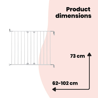 Safety 1st wall mount metal baby gate extended to 102cm, white, with one-hand open feature and easy installation for stair safety.