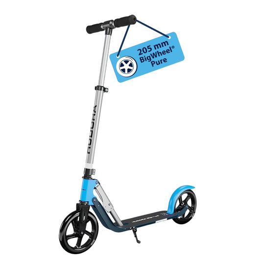 Hudora BigWheel Pure Scooter, sturdy aluminum design, adjustable height, foldable for teens and adults, supports up to 100kg.