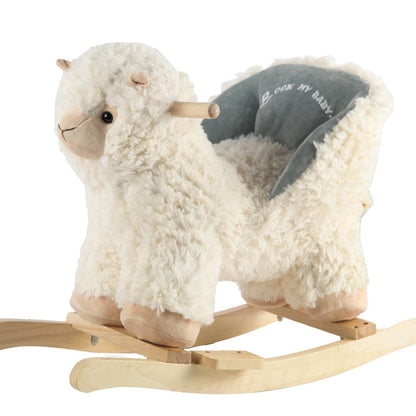 Rock My Baby Plush Rocking Horse - Soft Stuffed Body,Safety Seat Chair, Wooden Rockers, Music Button – Toddler Ride-On Toy for Ages 1–3(beige)