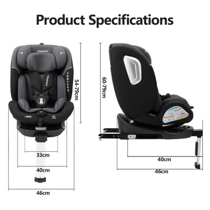 Vasacava Baby Car Seat 360° Rotating i-Size R129 ISOFIX with Support Leg Newborn to 12 Years Side Impact Protection Adjustable Headrest & Recline Group 0+1+2+3 Suitable from 40–150cm
