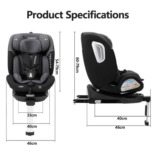 Vasacava Baby Car Seat 360° Rotating i-Size R129 ISOFIX with Support Leg Newborn to 12 Years Side Impact Protection Adjustable Headrest & Recline Group 0+1+2+3 Suitable from 40–150cm
