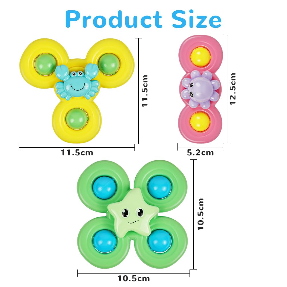Vicloon Suction Cup Spinner Toys, 3PCS Baby Bath Spinners, Sensory Toys for Babies 18 Months Up (ocean)