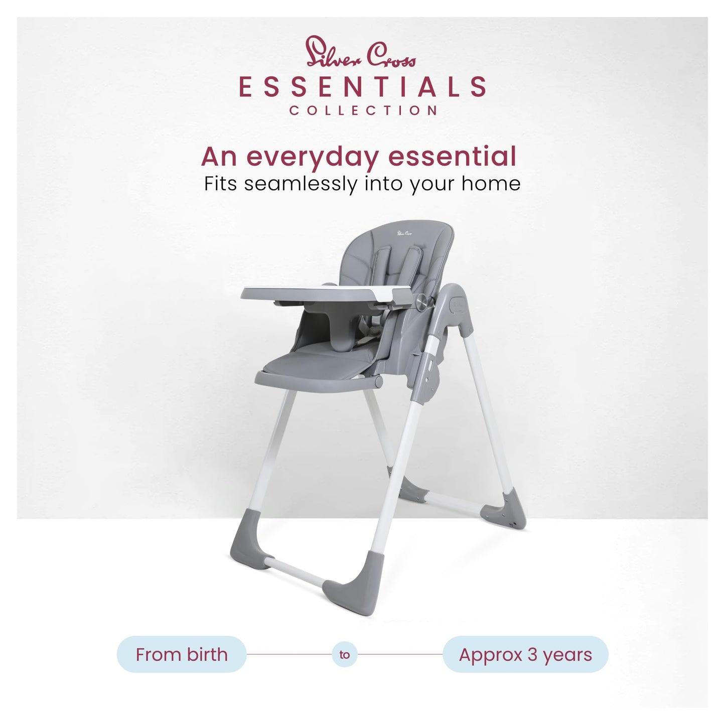 Silver Cross Essentials - Canapé Highchair - Baby Chair - Folding High Chair - Newborns to 3 Years - Winter Grey