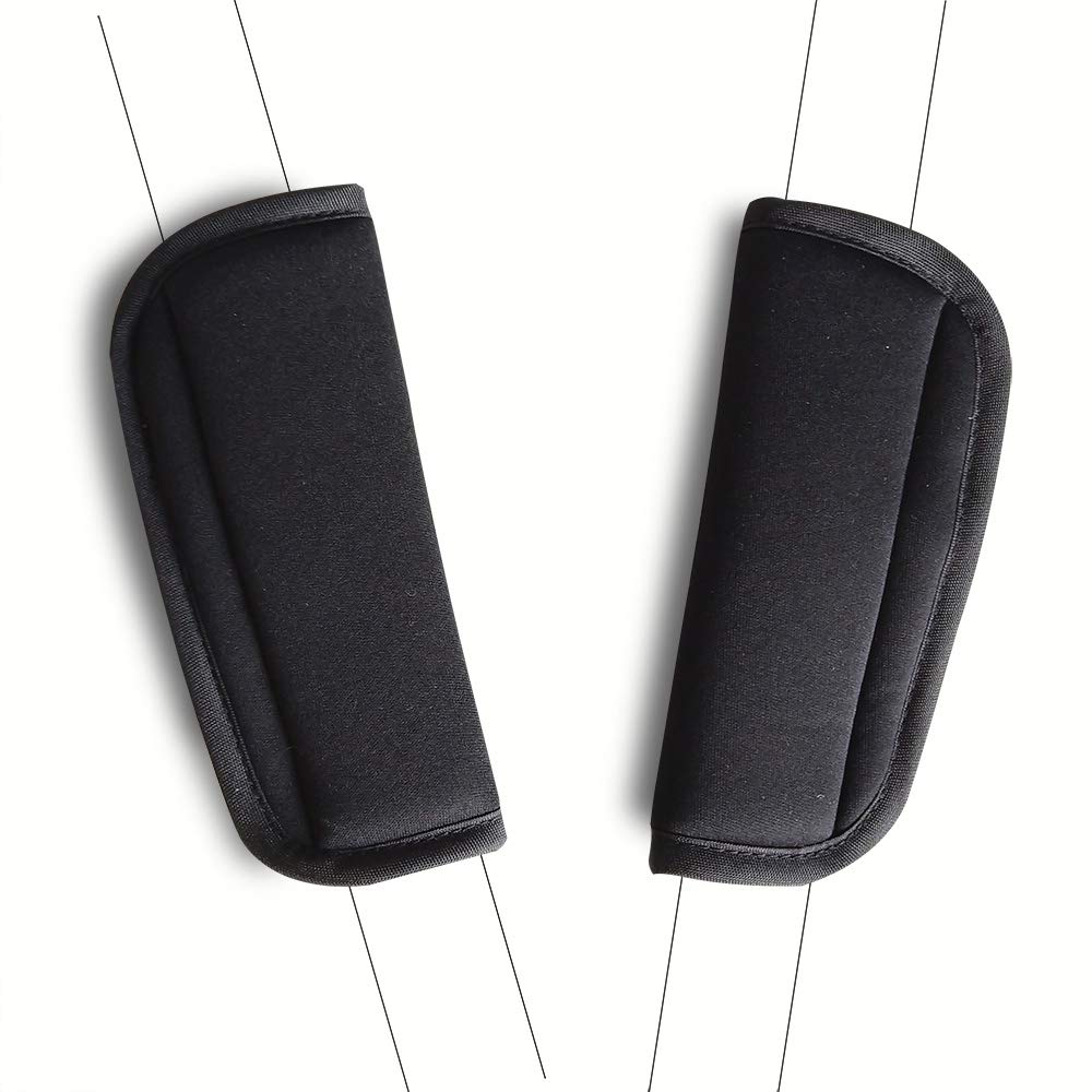 SeedFuture baby pushchair seat strap covers with Velcro, black adjustable shoulder cushions for stroller safety and comfort.