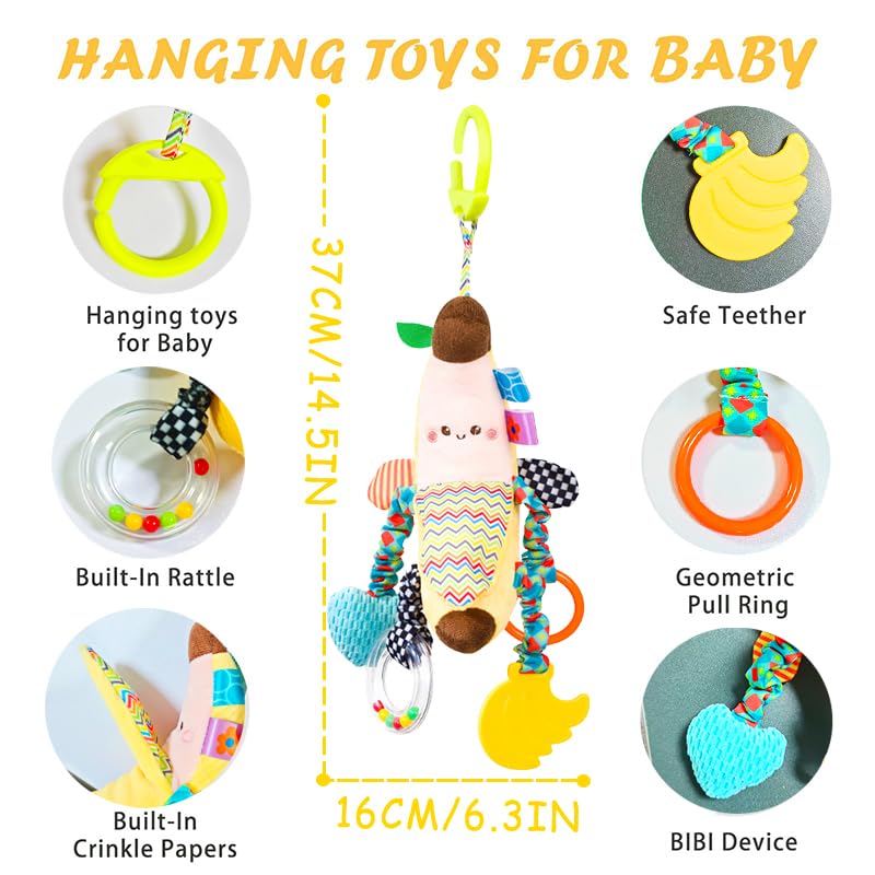 Felly clip-on plush baby toy with colorful hanging rattle for prams, strollers, and car seats, sensory and interactive for newborns.