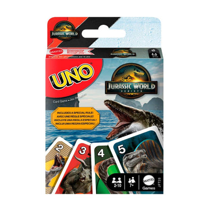 Mattel Games UNO Jurassic World Rebirth Card Game for Kids, Family & Adult Games Nights, Deck with Special Rule & Images Inspired by the Movie, JFT28