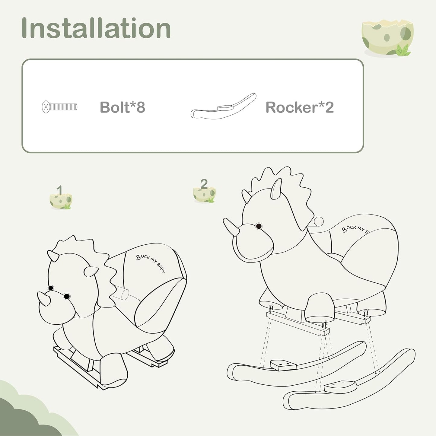Rock My Baby Plush Rocking Horse - Soft Stuffed Body,Safety Seat Chair, Wooden Rockers, Music Button – Toddler Ride-On Toy for Ages 1–3 (green)