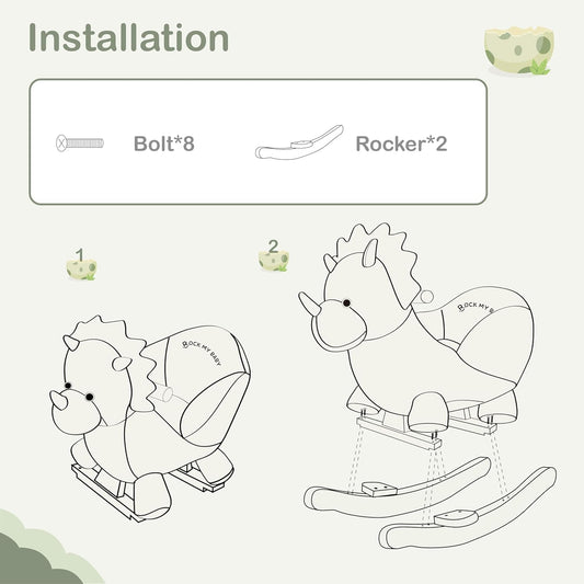 Rock My Baby Plush Rocking Horse - Soft Stuffed Body,Safety Seat Chair, Wooden Rockers, Music Button – Toddler Ride-On Toy for Ages 1–3 (green)