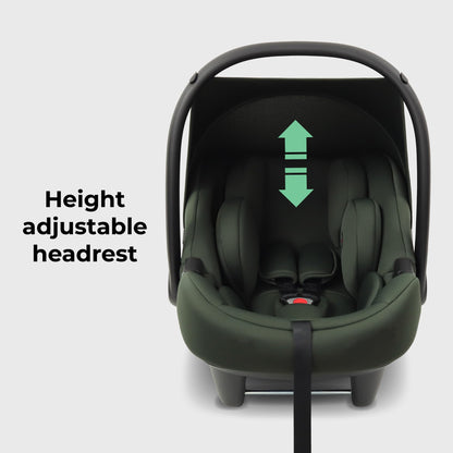 My Babiie MBCS02 i-Size Baby Car Seat - 40-87cm (Birth to 15 Months Approx.), R129, Group 0+, Lightweight Infant Carrier, Large Canopy, Newborn Insert, Adjustable Headrest - Forest Green