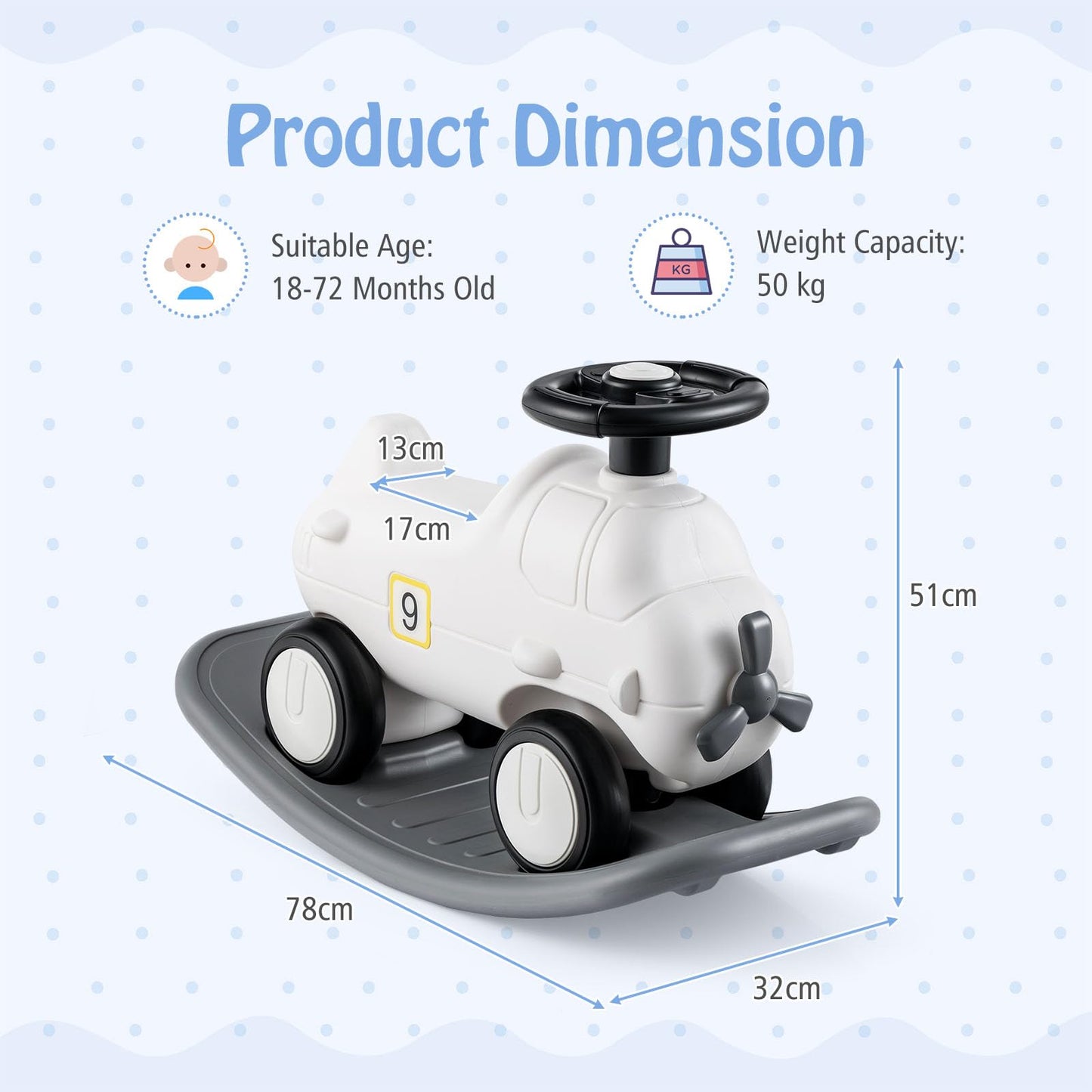 GYMAX Kids Rocking Horse, 3 in 1 Toddler Ride On Car with Detachable Balance Board, Foot to Floor Sliding Car Indoor Rocking Toy for 18-72 Months Boys Girls (White + Grey)