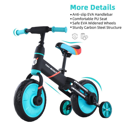 UBRAVOO Balance Bike for 2-5 Years Old Boys&Girls, 12 Inch 4-in-1 Toddler Walking Bicycle with Detachable Training Wheels & Pedals(JL102, Blue)