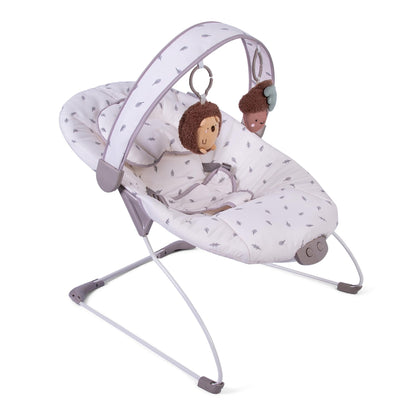 Red Kite Cozy Bounce Musical Baby Bouncer in Woodland Walks print with padded seat and soft fabric, designed for comfort and gentle bouncing.