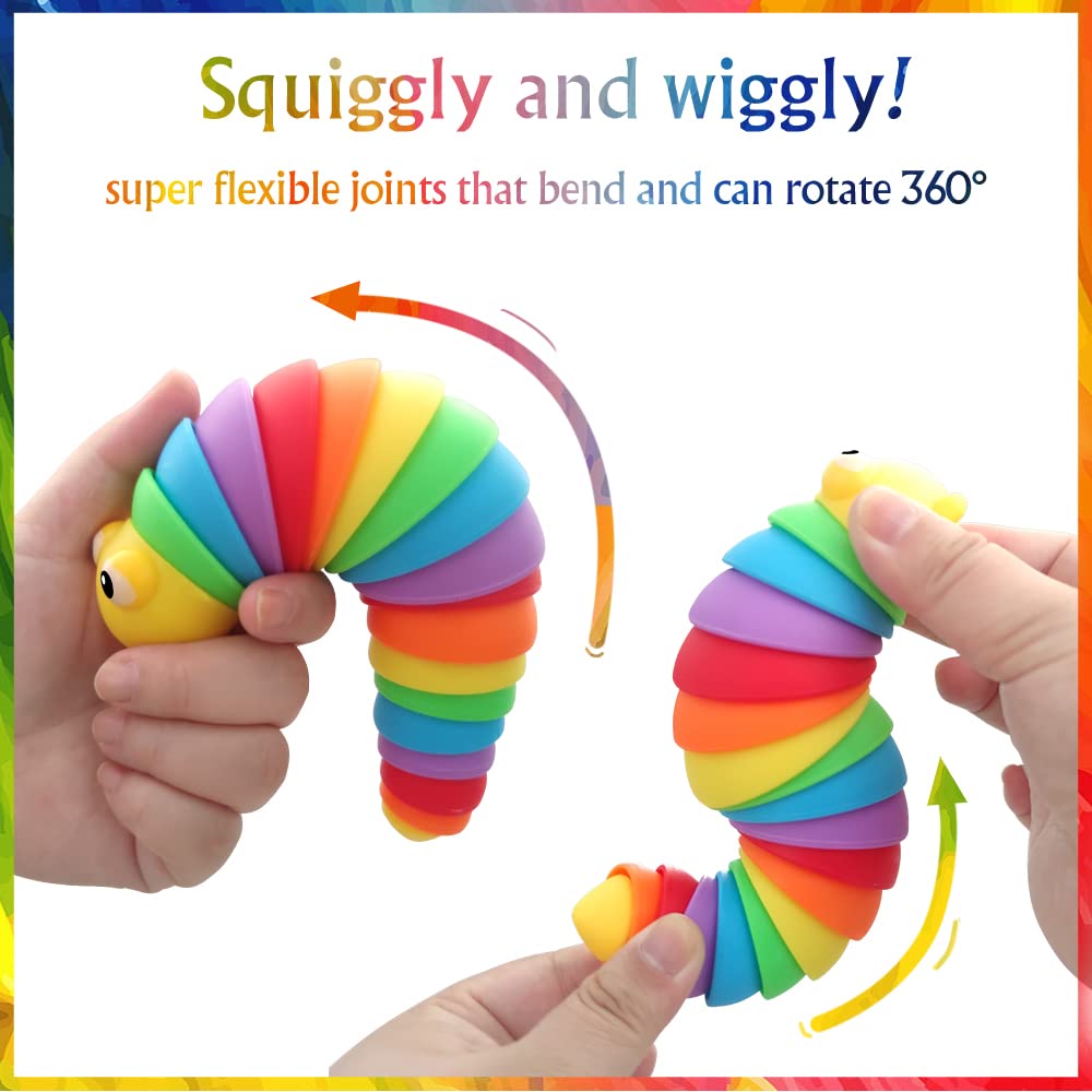 2 Pieces Articulated Fidget Toy, Rainbow Caterpillar Toy Ocean Shark Decompression Toys, Stim Toy Decompression Fun Autism ADHD Fidgeting Children's Toys Adults (Rainbow Caterpillars)