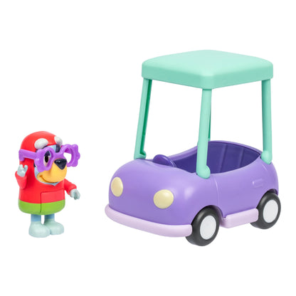 Bluey Hit The Road And Her Friends In This Cute Little Vehicle! Ride Along In Grannies Car with Janet, This Vehicle Fits One 6-7.6 CM Articulated Janet Figure Inside