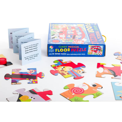Curious Universe Games - Sing Along with the Wheels on the Bus Giant Musical Floor Puzzle - Floor Puzzle for Kids with Nursery Rhyme Book - Gifts for Boys and Girls - Sound Book - First Jigsaw