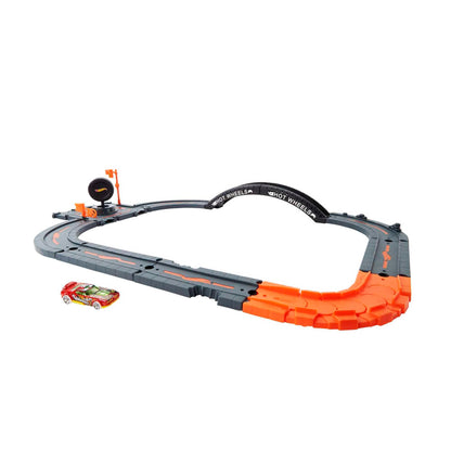 Hot Wheels City Track Pack, 10 pieces with track base, various pieces, and one car for building a cityscape for kids.