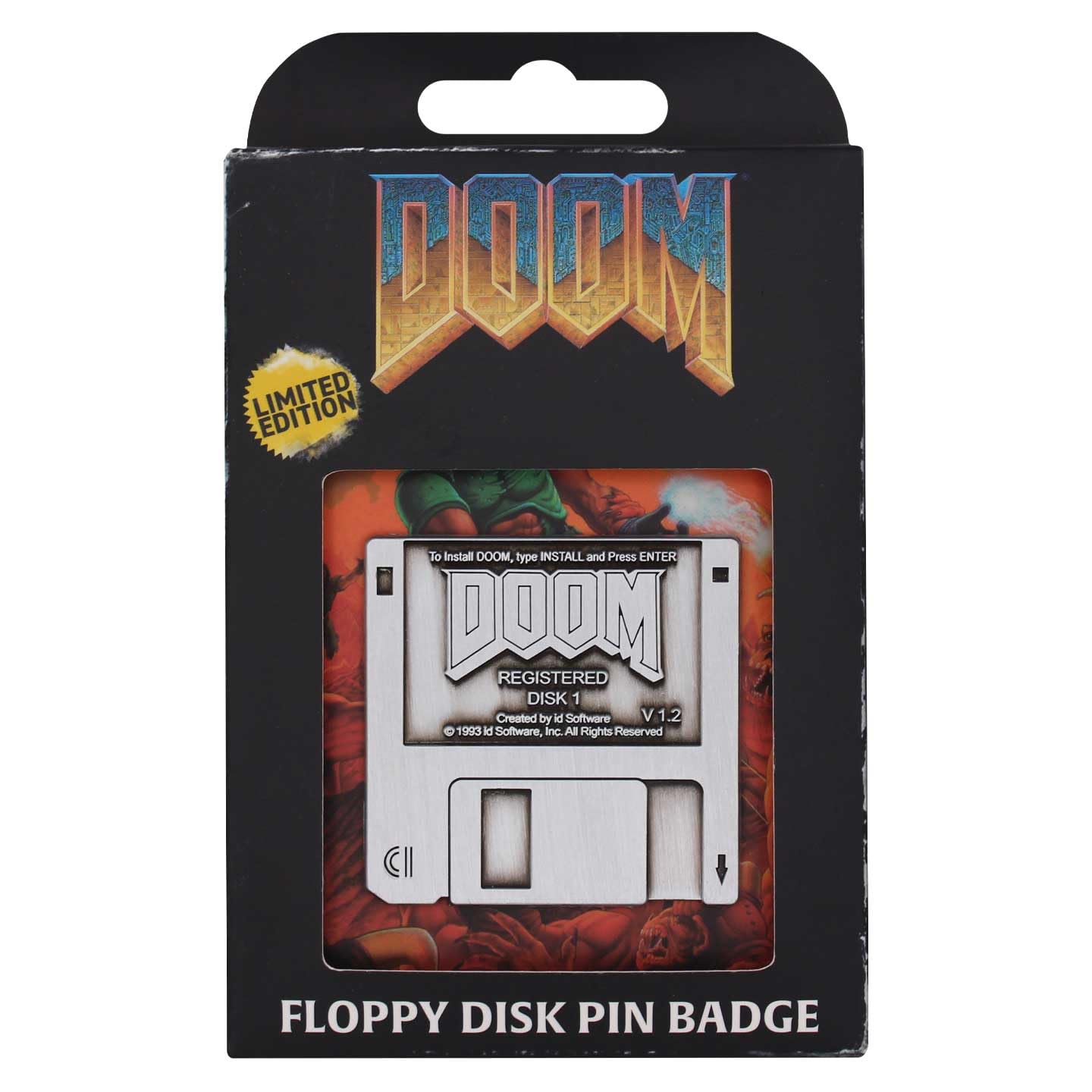 FaNaTtik DOOM Floppy Disk limited edition metal pin badge, collectible gaming merchandise for fans and collectors.