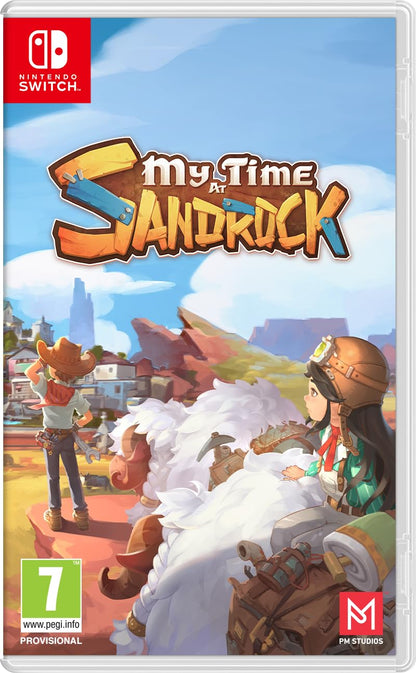 My Time at Sandrock Nintendo Switch game case by Numskull with colorful cover art and game title displayed.