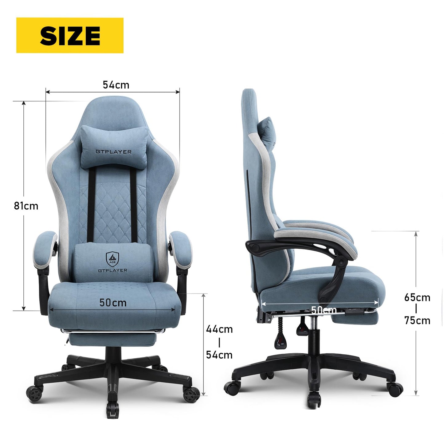GTPLAYER Fabric Gaming Chair with Footrest, Ergonomic Computer Desk Chair with Pocket Spring Cushion Home Office High Back Support Lumbar Support Heavy Duty Wide