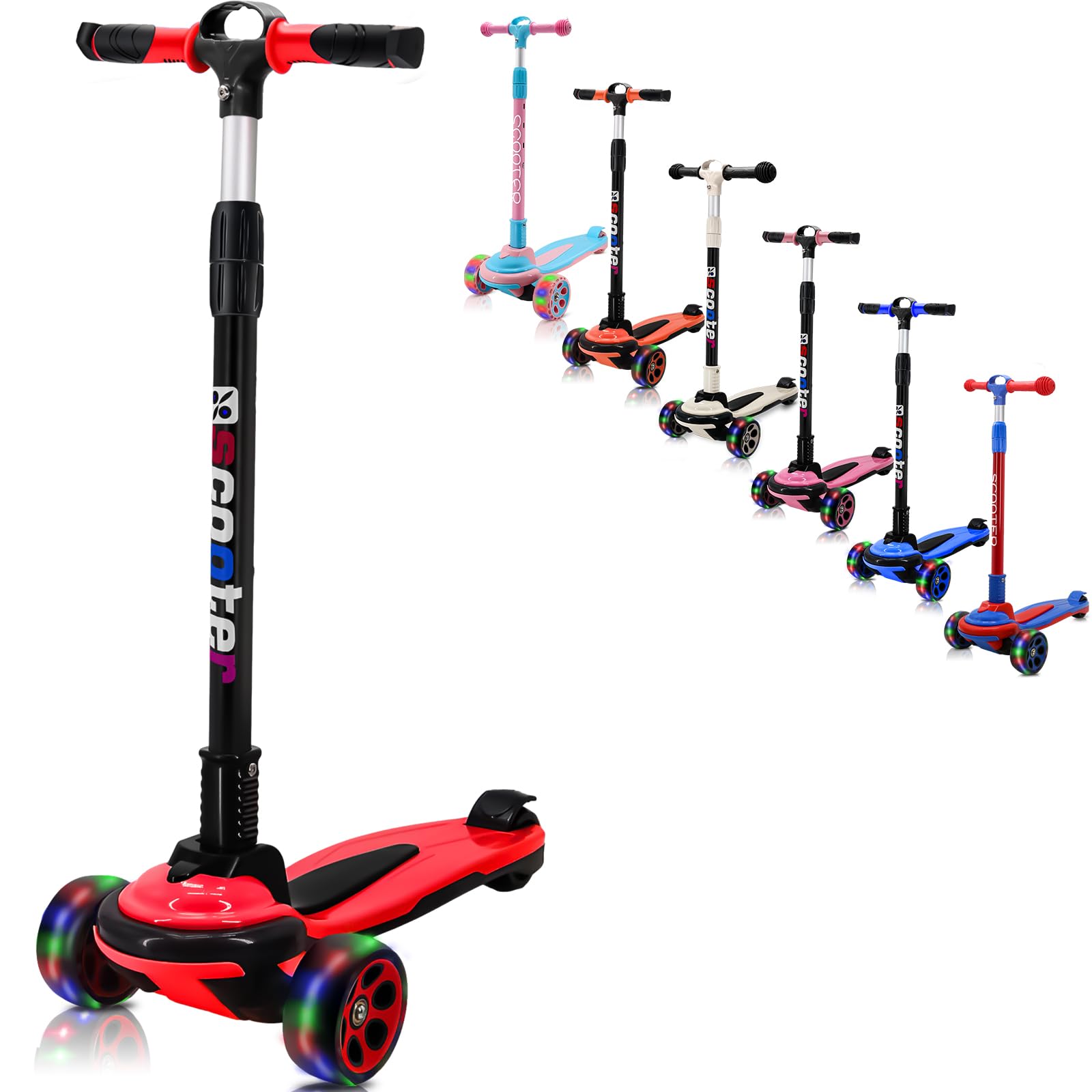 SIMEIQI 3-wheel scooter for kids with adjustable height and flashing LED wheels, designed for ages 5-12.
