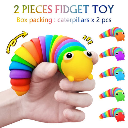 2 Pieces Articulated Fidget Toy, Rainbow Caterpillar Toy Ocean Shark Decompression Toys, Stim Toy Decompression Fun Autism ADHD Fidgeting Children's Toys Adults (Rainbow Caterpillars)